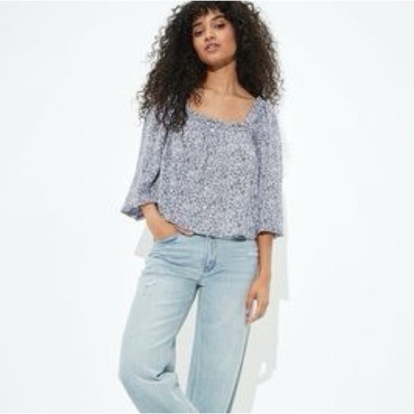 American Eagle Outfitters Tops - American Eagle Womens Size L Off The Shoulder Cropped Floral Button Front Blouse